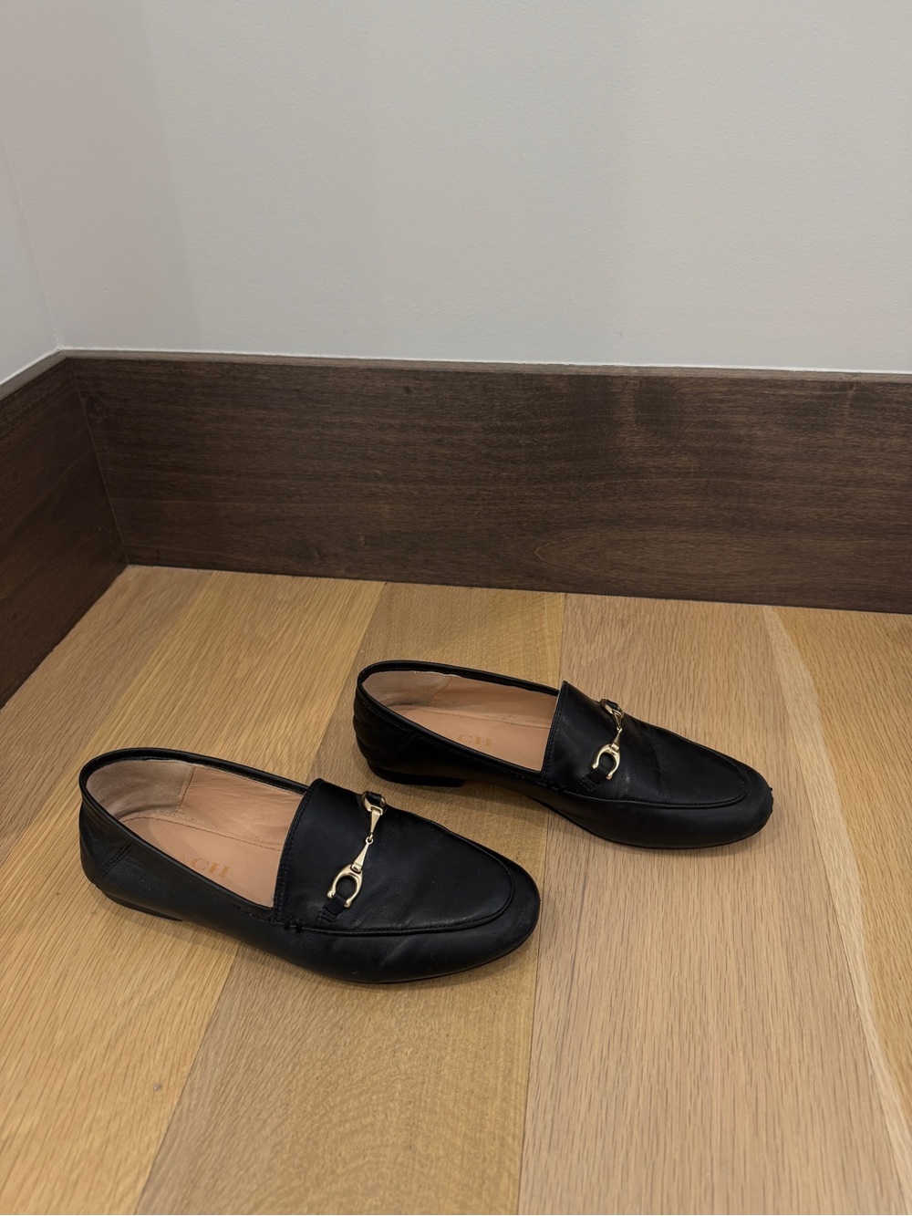 Coach Black Leather Horsebit Slip-On Loafers